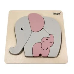 Petit Puzzle Eléphant En Bois – Gris/rose