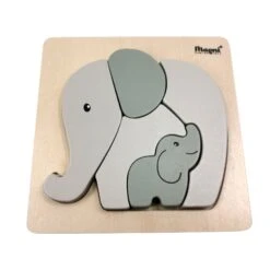 Petit Puzzle Eléphant En Bois – Gris/sauge