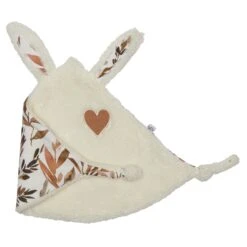 Doudou Lapin Petit Cœur Microfibre Ivoire / Imp. Feuillages