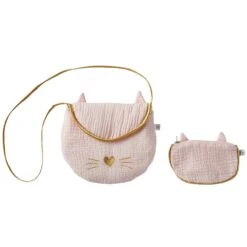 BB&Co – Sac Bandoulière + Porte-monnaie Chat Gaze De Coton Blush / Or