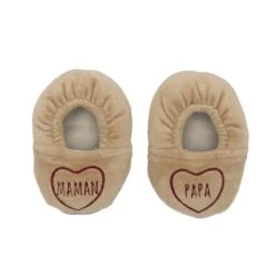 Chaussons En Velours Brodé “Maman/Papa” Sable