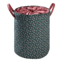 Maxi Panier De Rangement à Anses Framboise/ Imprimé Fleurs Vintage Flowers