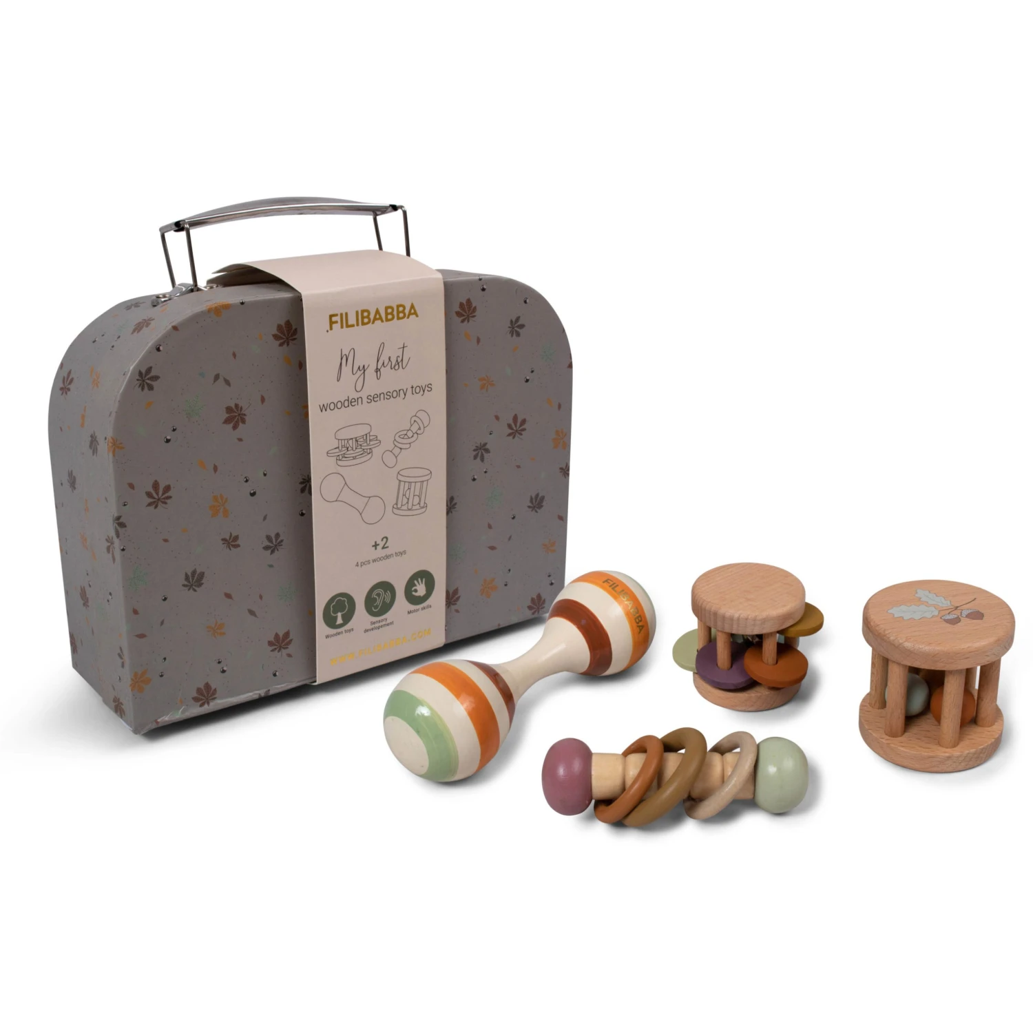 Valisette – 4 Jouets Sensoriels En Bois 1 Valisette – 4 Jouets Sensoriels En Bois